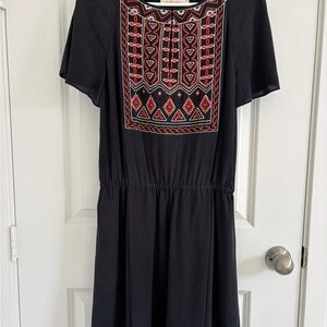 Tory Burch Black Dress with Red Embroidery